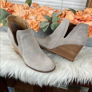 Lucky Brand Yabba Gray Suede Wedge Bootie